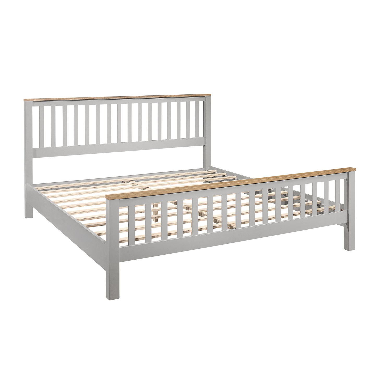 Country Gray Solid Platform Bed with Oak Top, King