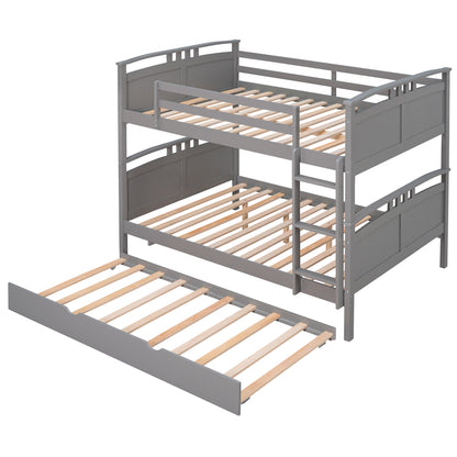 Full-Over-Full Bunk Bed with Twin size Trundle , Separable Bunk Bed for Bedroom - Grey