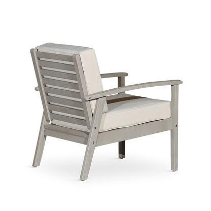 Deep Seat Eucalyptus Chair, Driftwood Gray Finish, Sand Cushions