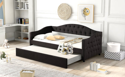 Upholstered Twin Size Daybed with Trundle, Gray