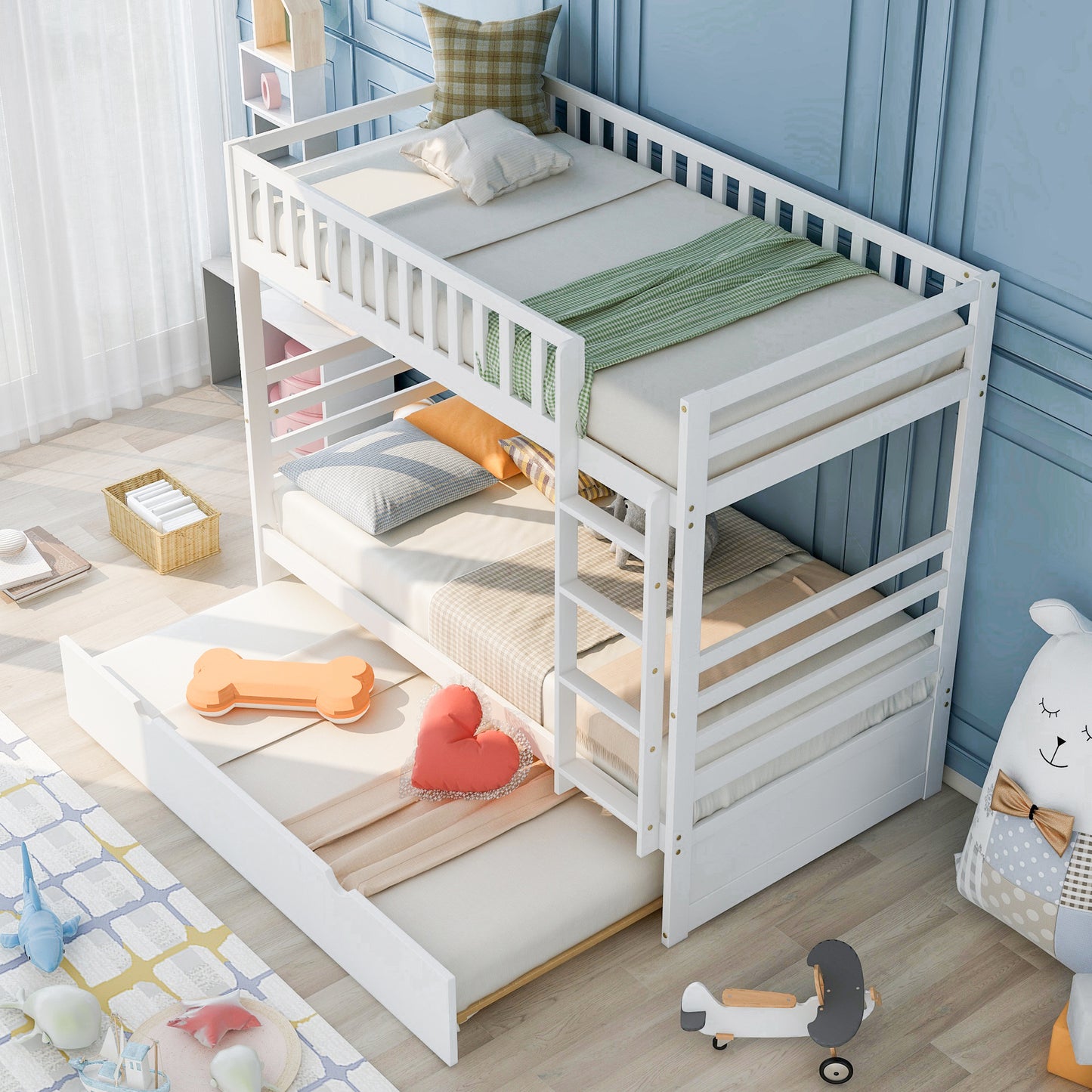 Orisfur. Twin Bunk Beds for Kids with Safety Rail and Movable Trundle bed