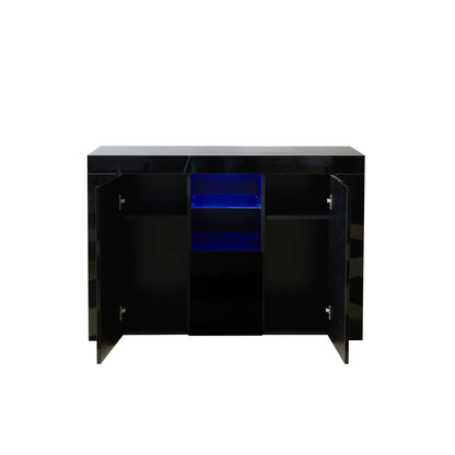 Kitchen Sideboard Cupboard with LED Light, Black High Gloss Dining Room Buffet Storage Cabinet Hallway Living Room TV Stand Unit Display Cabinet with Drawer and 2 Doors