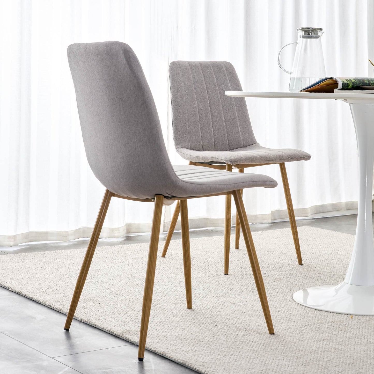 Dining Chairs Set of 4, Modern Style Dining Kitchen Room Upholstered Side Chairs.Accent office Chairs with Soft Linen and Wood color Metal Legs.For dining room living room office.Light grey