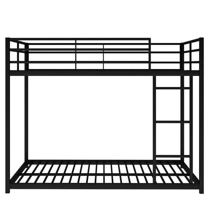 Full over Full Metal Bunk Bed, Low Bunk Bed with Ladder, Black（Old SKU:MF197034AAB）