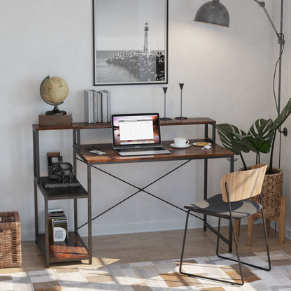 Computer Desk with Storage Shelves（Rustic Brown+Black）