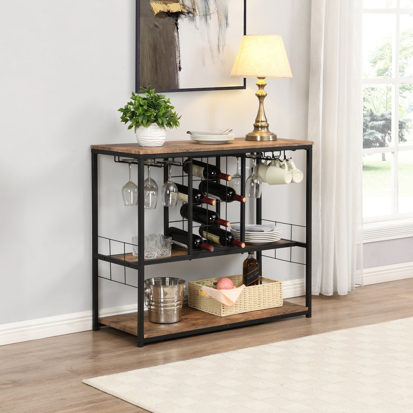 Industrial Wine Rack Kitchen Bar for Home  3 -Tier Storage Shelves