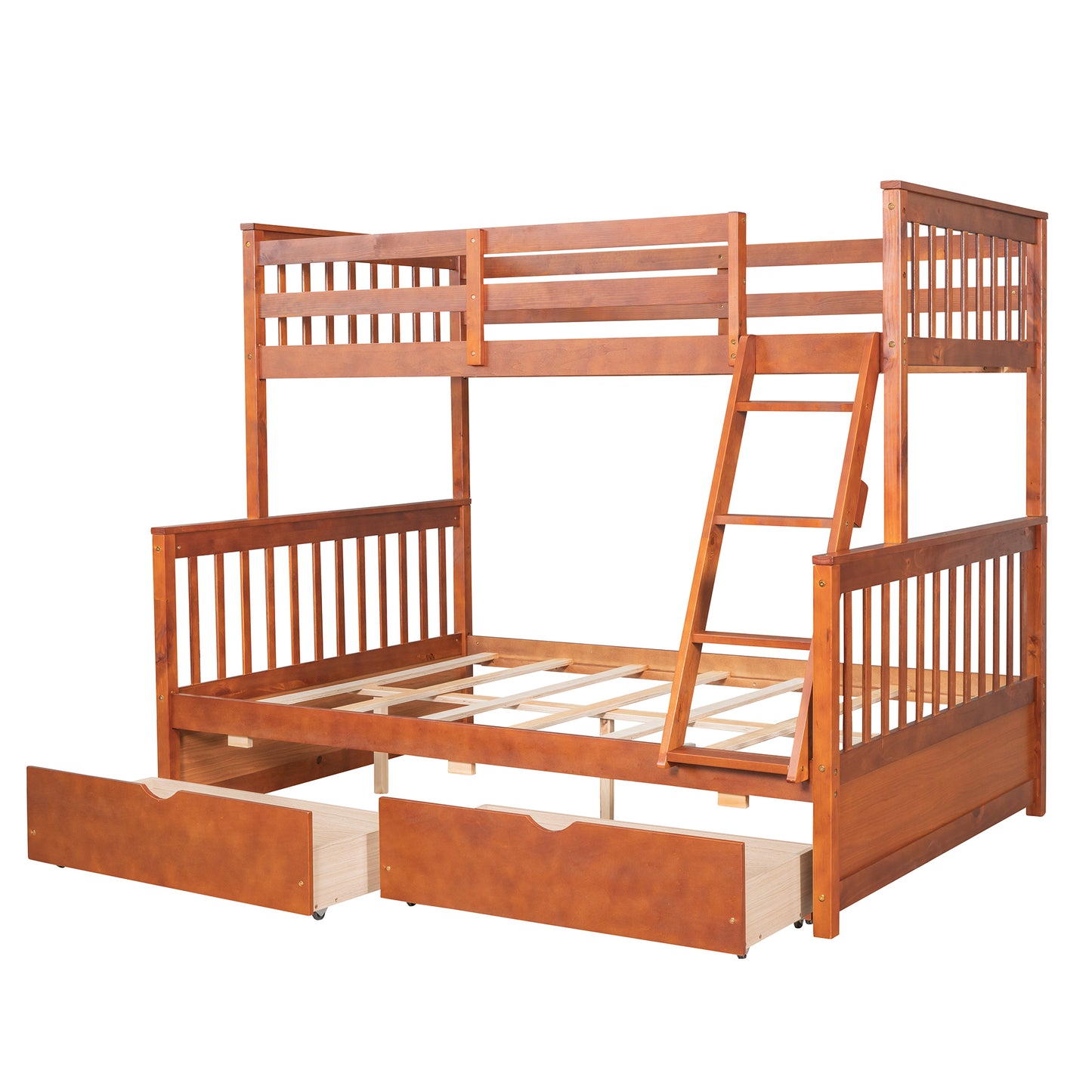 Twin-Over-Full Bunk Bed with Ladders and Two Storage Drawers (Walnut) ( old sku:LT000165AAD）