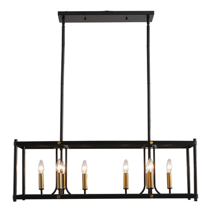 Modern American rectangular metal black chandelier 8 bulbs