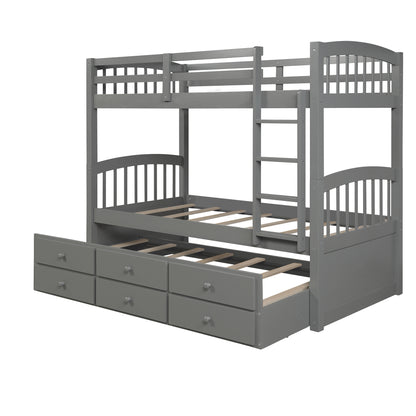 Twin Bunk Bed with Ladder, Safety Rail, Twin Trundle Bed with 3 Drawers for Bedroom, Guest Room Furniture(Gray)(OLD SKU :LP000071AAE)