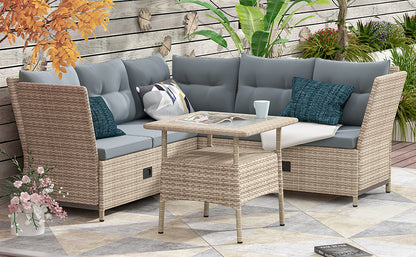 TOPMAX Outdoor Patio 4-Piece All Weather PE Wicker Rattan Sofa Set with Adjustable Backs for Backyard, Poolside, Gray