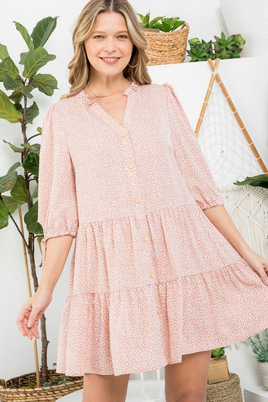 PLUS DOT BUTTON TIERED DRESS