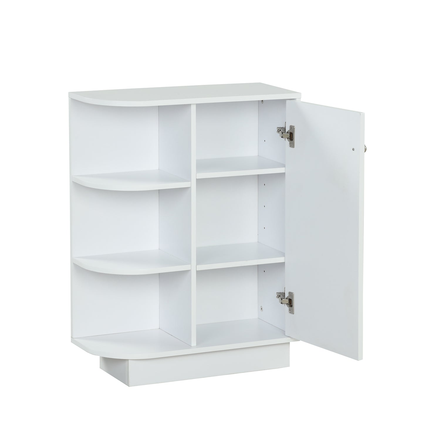 Open Style Shelf Cabinet with Adjustable Plates Ample Storage Space Easy to Assemble, White