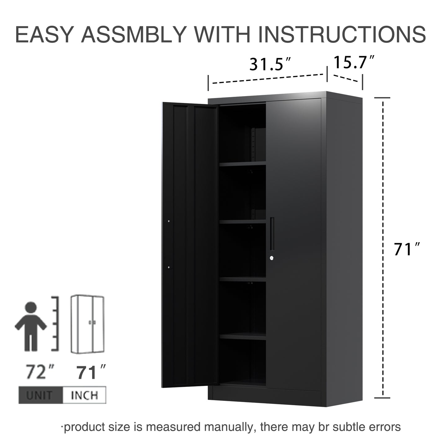 Metal Garage Storage Cabinet with 2 Doors and 4 Adjustable Shelves, Steel Lockable File Cabinet Tool Cabinets Black