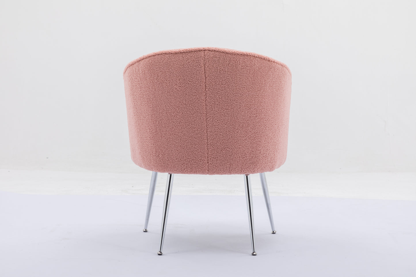 Soft Teddy Fabric Accent Armchair Dining Chair With Shining Electroplated Chrome Legs,Pink