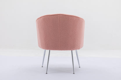 Soft Teddy Fabric Accent Armchair Dining Chair With Shining Electroplated Chrome Legs,Pink