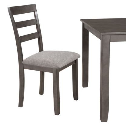 TREXM 6-Piece Kitchen Simple Wooden Dining Table and Chair with Bench, Fabric Cushion (Gray)