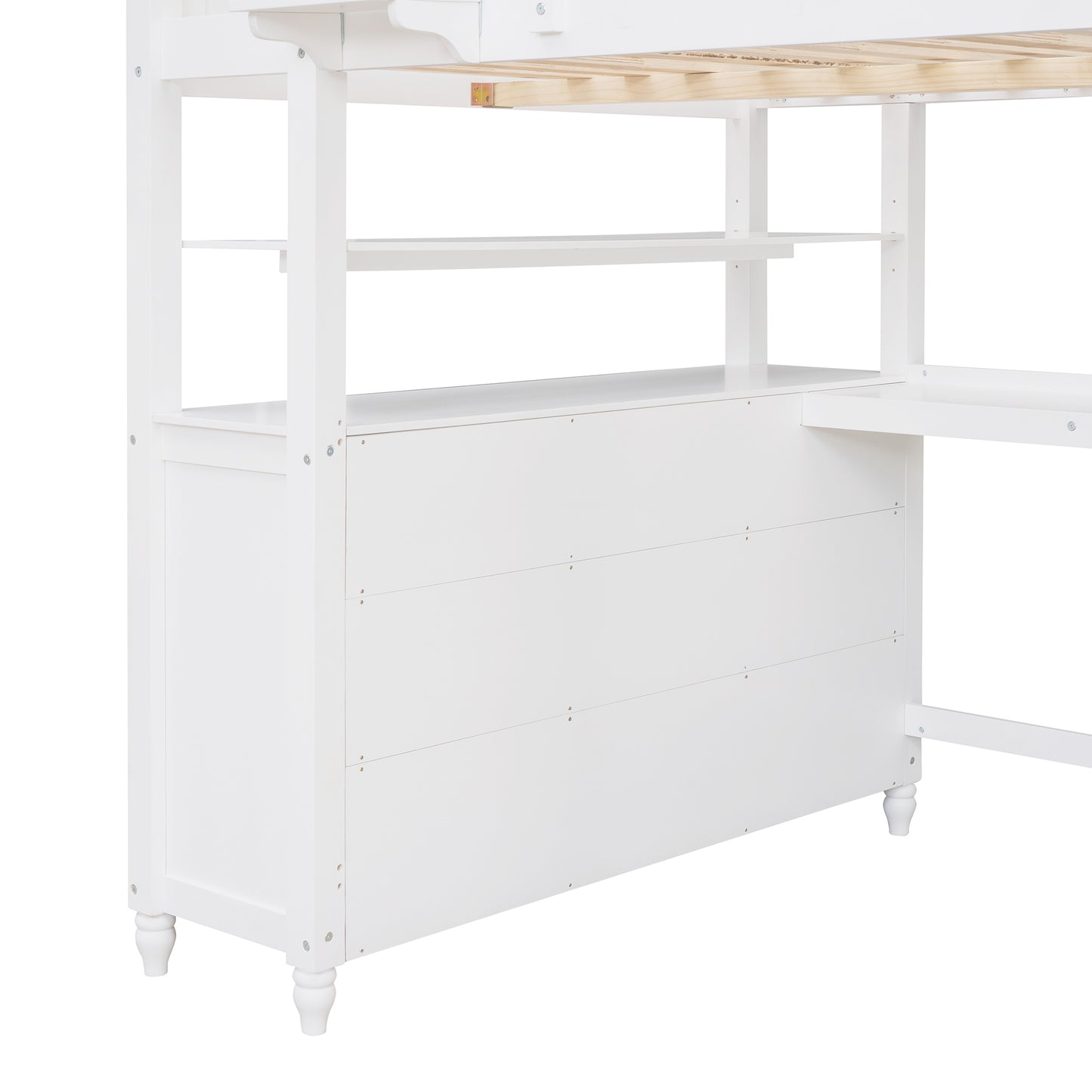 Full size Loft Bed with Drawers and Desk, Wooden Loft Bed with Shelves - White(OLD SKU:LT000529AAK)