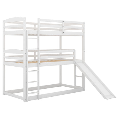 Twin over Twin over Twin Adjustable Triple Bunk Bed with Ladder and Slide,White(OLD SKU:SM000508AAK)(Expected Arrival Time:7.15)