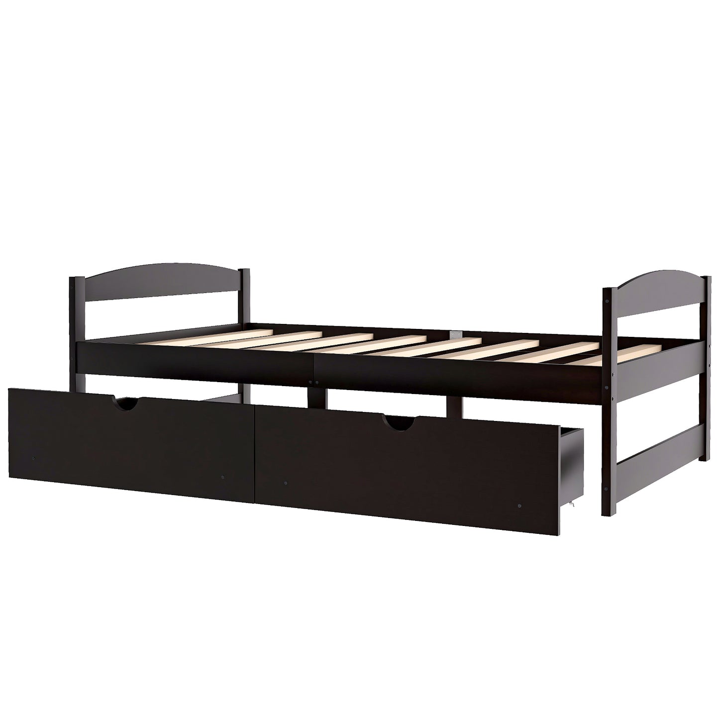 Twin size platform bed, with two drawers, espresso（New）