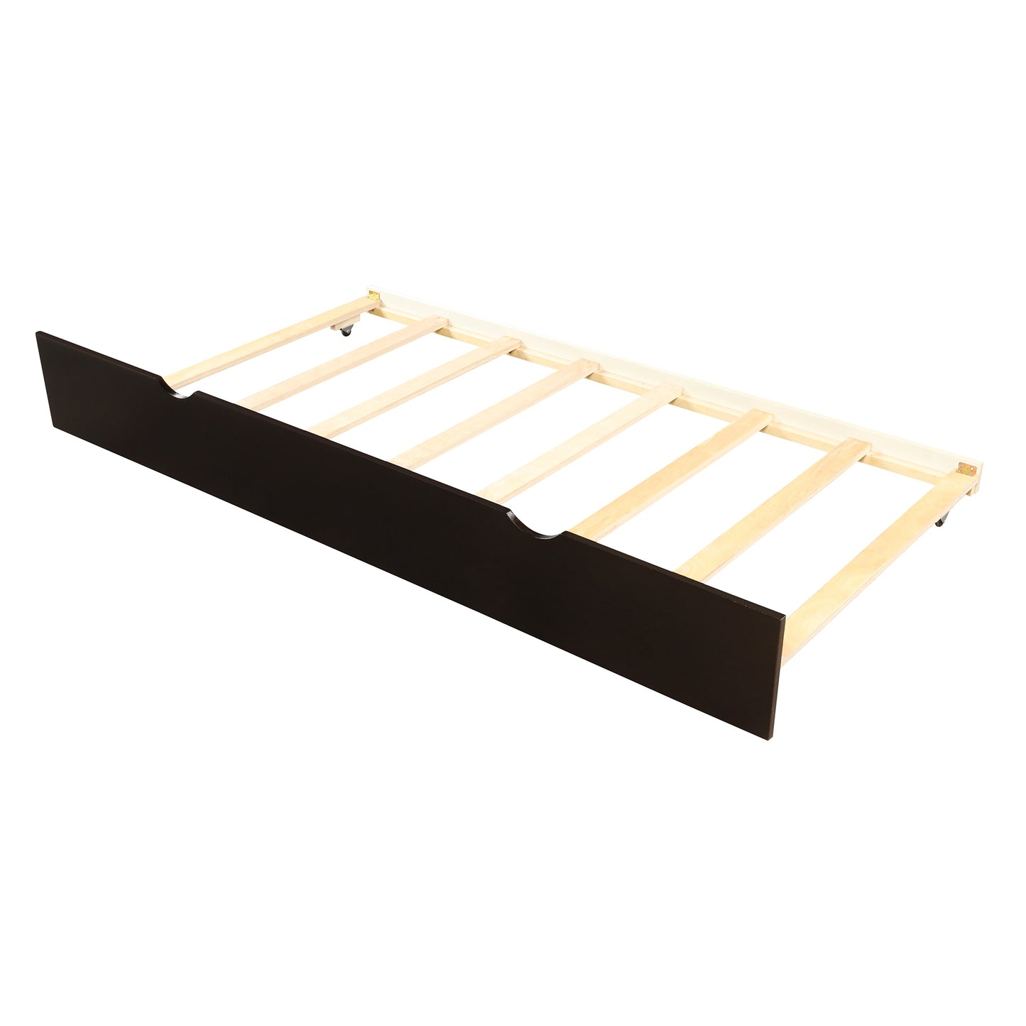 Platform Bed with Twin Size Trundle, Twin Size Frame, Espresso (New SKU:WF283063AAP)