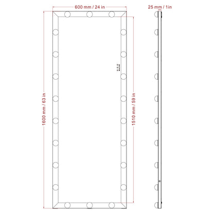 Modern Wall standing Bedroom Hotel Full Length Mirror with LED Bulbs Touch Control Whole Body Dressing Hollywood Vanity Mirror With 3 color Lights