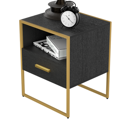 Update Modern Nightstand with 1Drawers, Suitable for Bedroom/Living Room/Side Table (Gold and Black )