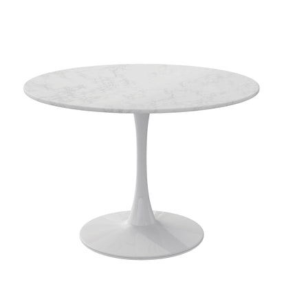 42.12"Modern Round Dining Table with Printed White Marble Table Top,Metal Base  Dining Table, End Table Leisure Coffee Table