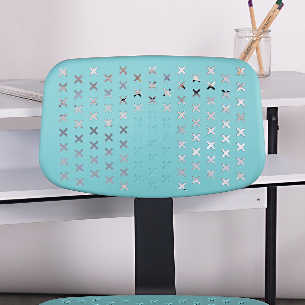 Plastic Children Student Chair; Low-Back Armless Adjustable Swivel Ergonomic Home Office Student Computer Desk Chair; Hollow Star - MINT GREEN