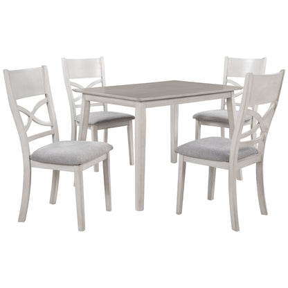 TOPMAX Farmhouse Rustic Wood 5-Piece Kitchen Dining Table Set with 4 Upholstered Padded Chairs, Light Grey+White