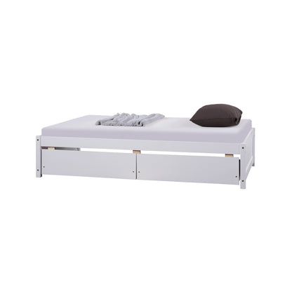 Twin Bed with 2 Drawers, Solid Wood, No Box Spring Needed ，White