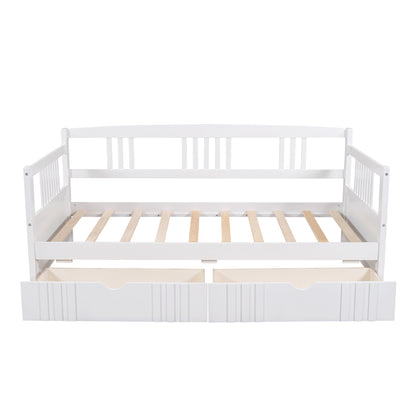 Twin Size Daybed Wood Bed with Two Drawers,White