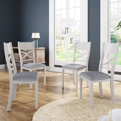 TOPMAX Farmhouse Rustic Wood 5-Piece Kitchen Dining Table Set with 4 Upholstered Padded Chairs, Light Grey+White