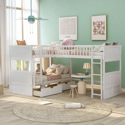 Twin Size Bunk Bed with a Loft Bed attached, with Two Drawers,White