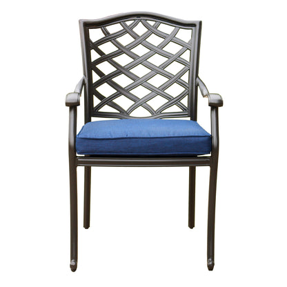 Outdoor Patio Aluminum Dining Arm Chair With Cushion, Set of 2, Navy Blue