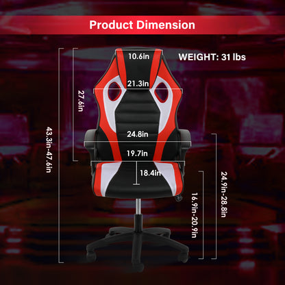 YSSOA Gaming Office High Back Computer Ergonomic Adjustable Swivel Chair, Black/Red/White