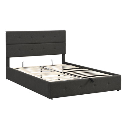 Upholstered Platform Bed with Underneath Storage,Queen Size,Gray