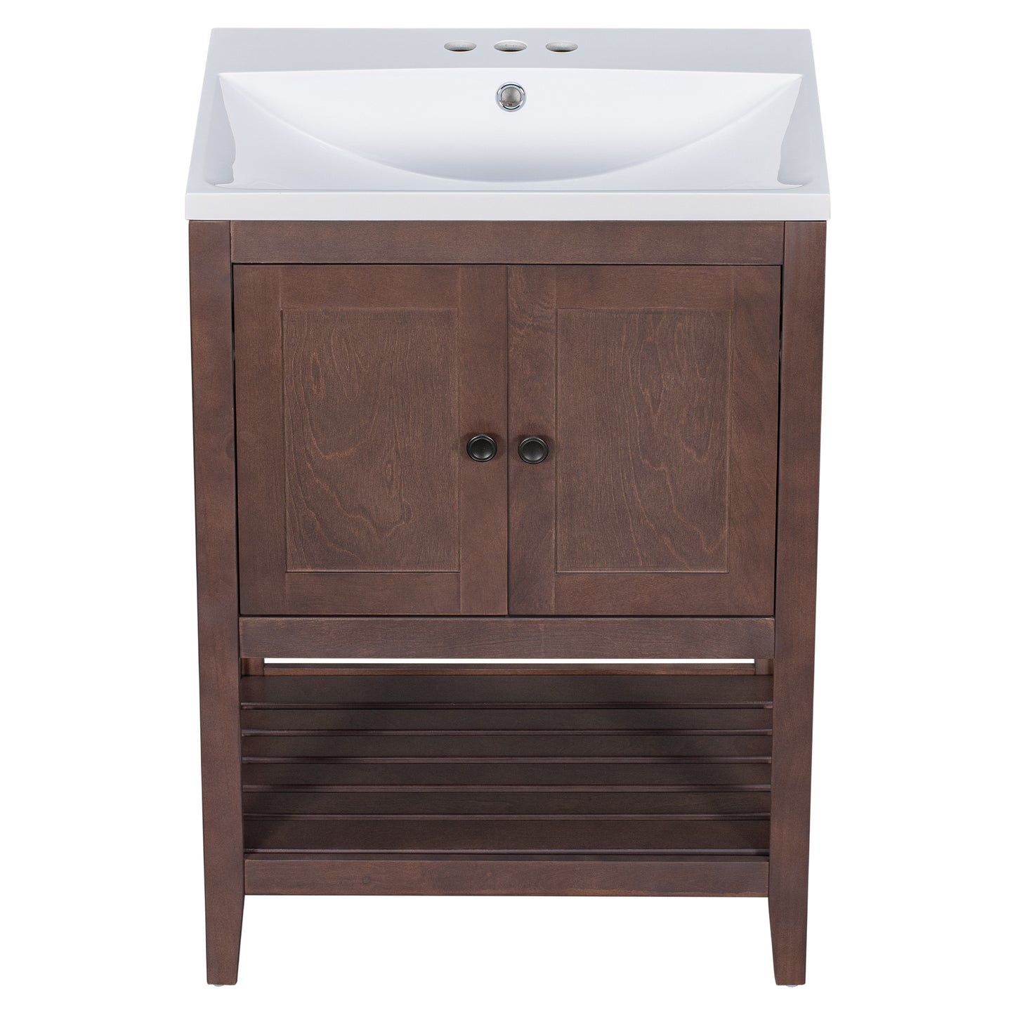 [VIDEO] 24" Brown Modern Sleek Bathroom Vanity Elegant Ceramic Sink with Solid Wood Frame Open Style Shelf