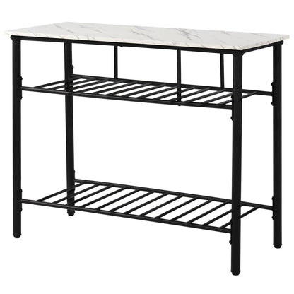 TOPMAX Rustic Farmhouse Counter Height Dining Kitchen Kitchen Island Prep Table, Kitchen Storage Rack with Worktop and 2 Shelves,Faux-Marble, White