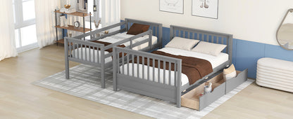 Twin-Over-Full Bunk Bed with Ladders and Two Storage Drawers(Gray)( old sku:LT000165AAE）