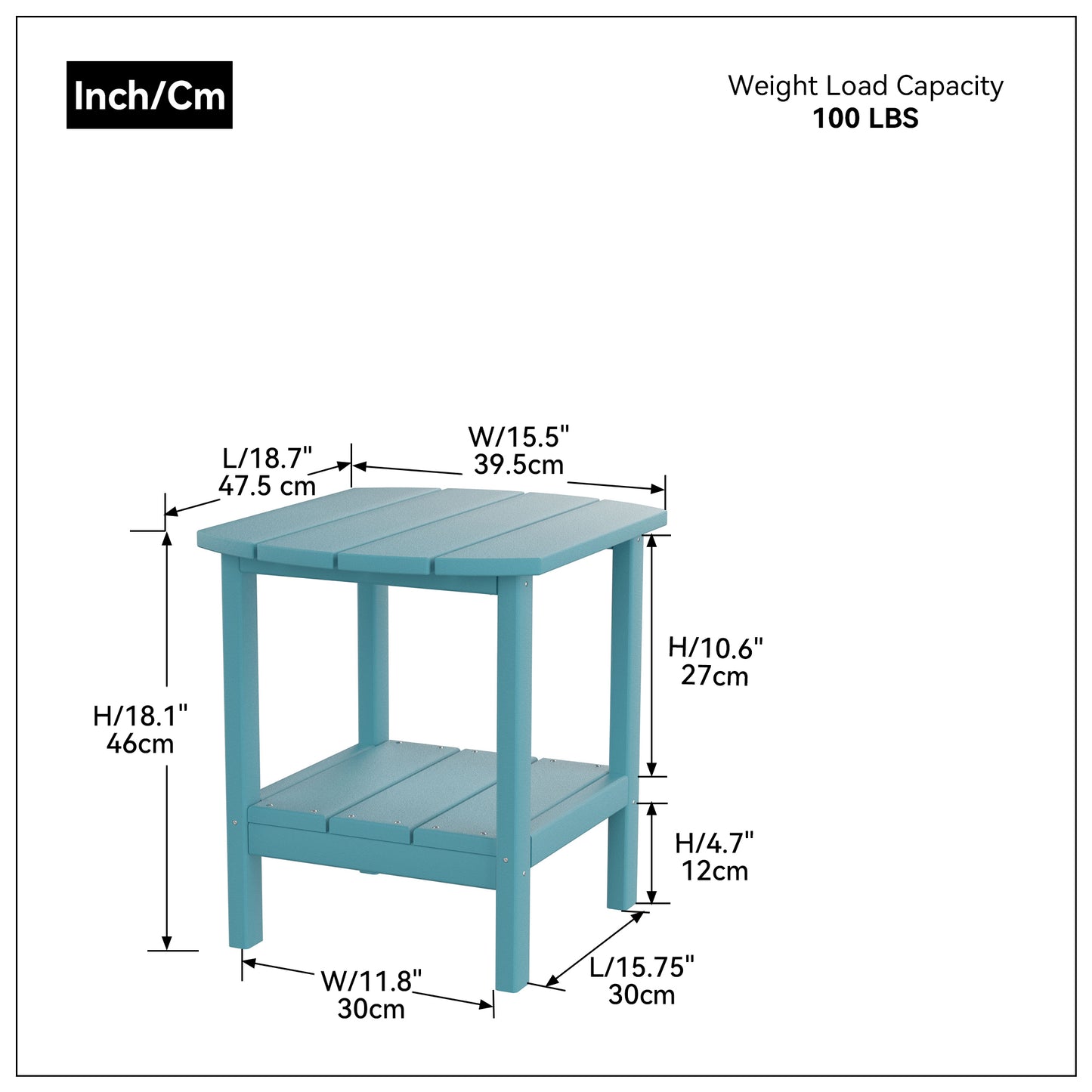 HDPE side table,adirondack table,porch table, patio table for outdoor and pool Blue