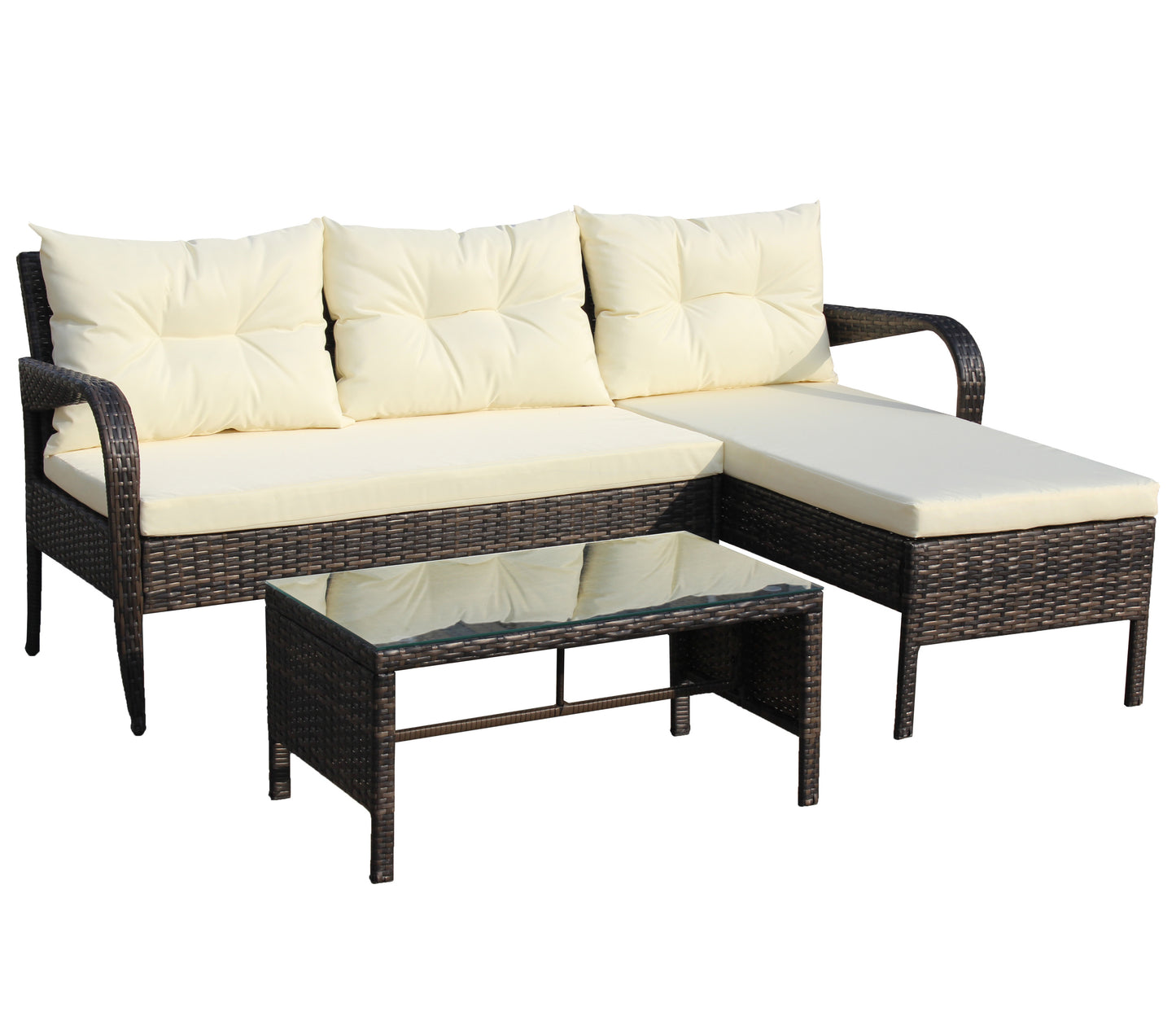 Outdoor patio Furniture sets 3 piece Conversation set wicker Ratten Sectional Sofa With Seat Cushions(Beige Cushion)