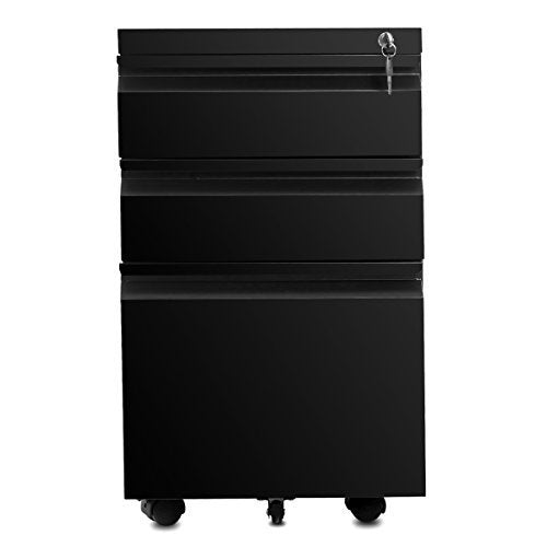 3 Drawer File Cabinet with Lock, Steel Mobile Filing Cabinet on Anti-tilt Wheels, Rolling Locking Office Cabinets Under Desk for Legal/Letter Size