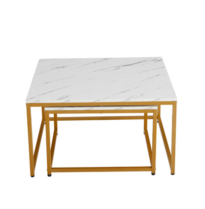 Modern Nesting Coffee  Tables Set, Marble white, 2pc, 31.5''L 31.5''W 17.72''H