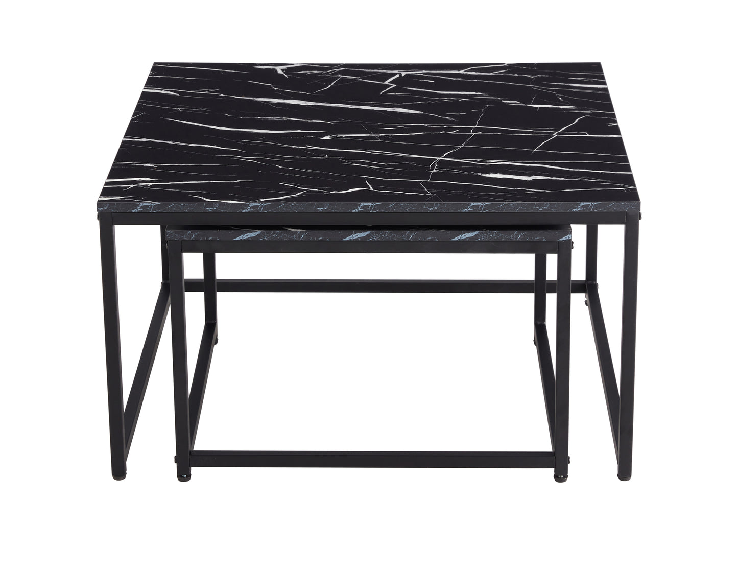 Modern Nesting Coffee  Tables Set, Marble Black, 2pc, 31.5''L 31.5''W 17.72''H