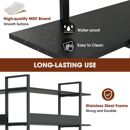 74.8 Inch Bookshelf L-shape MDF Boards Stainless Steel Frame Corner 6-tier Shelves Adjustable Foot Pads, Black