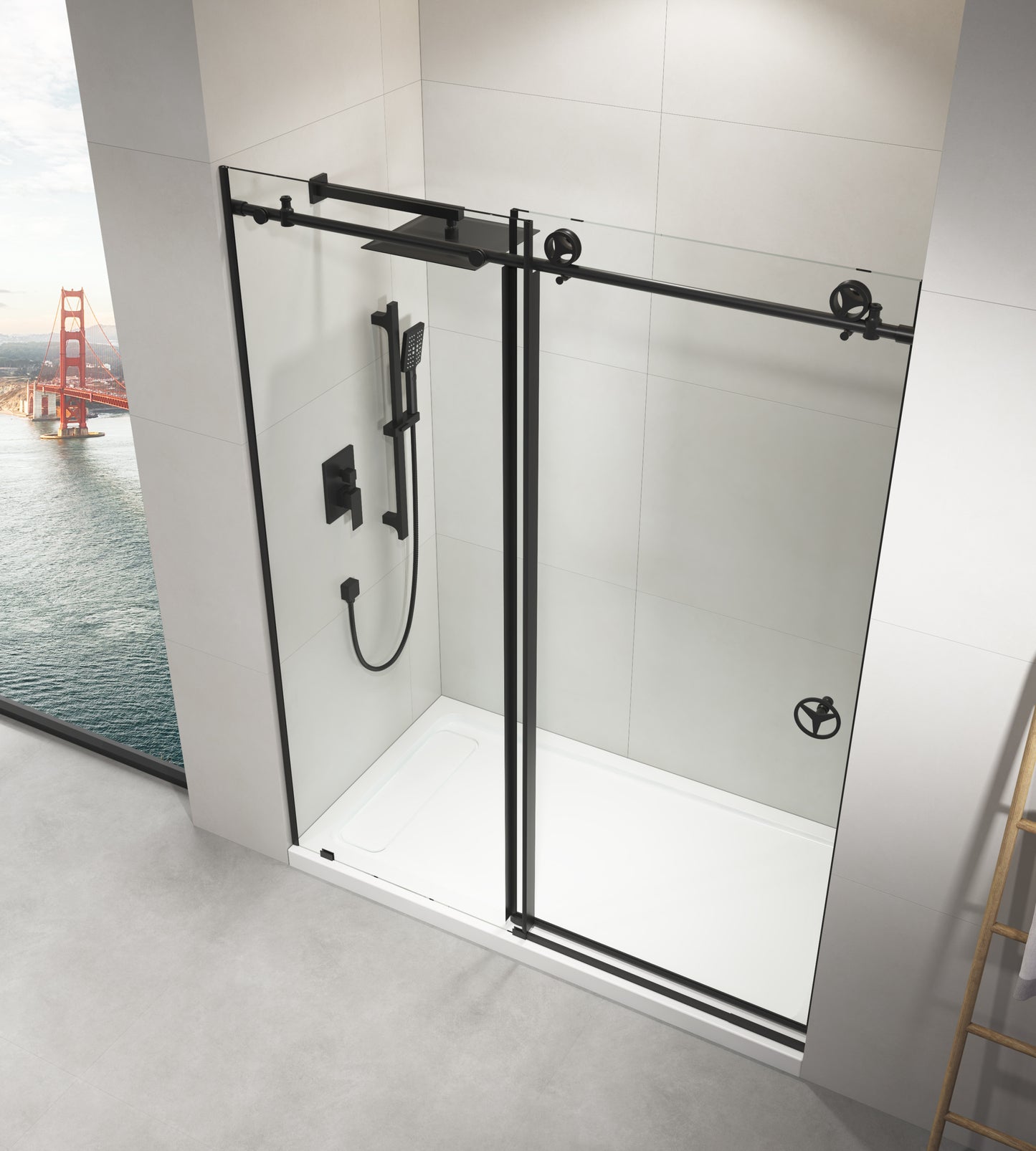 60 in. W x 76 in. HSliding Frameless Shower Door in Matte Black with Clear Glass