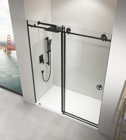 60 in. W x 76 in. HSliding Frameless Shower Door in Matte Black with Clear Glass