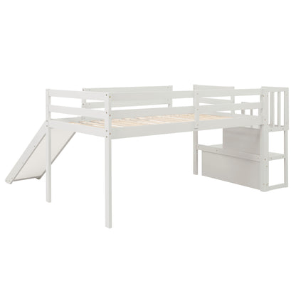 Loft Bed with Staircase, Storage, Slide, Twin size, Full-length Safety Guardrails, No Box Spring Needed, White \\\\n(Old Sku:W504S00004)