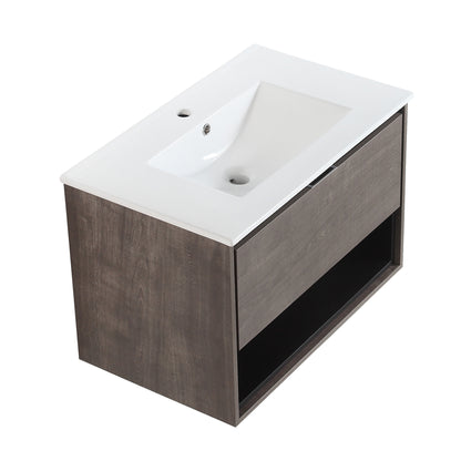 30 inches Floating Bathroom Vanity Combo with Integrated Single Sink and 1 Soft Close Drawer