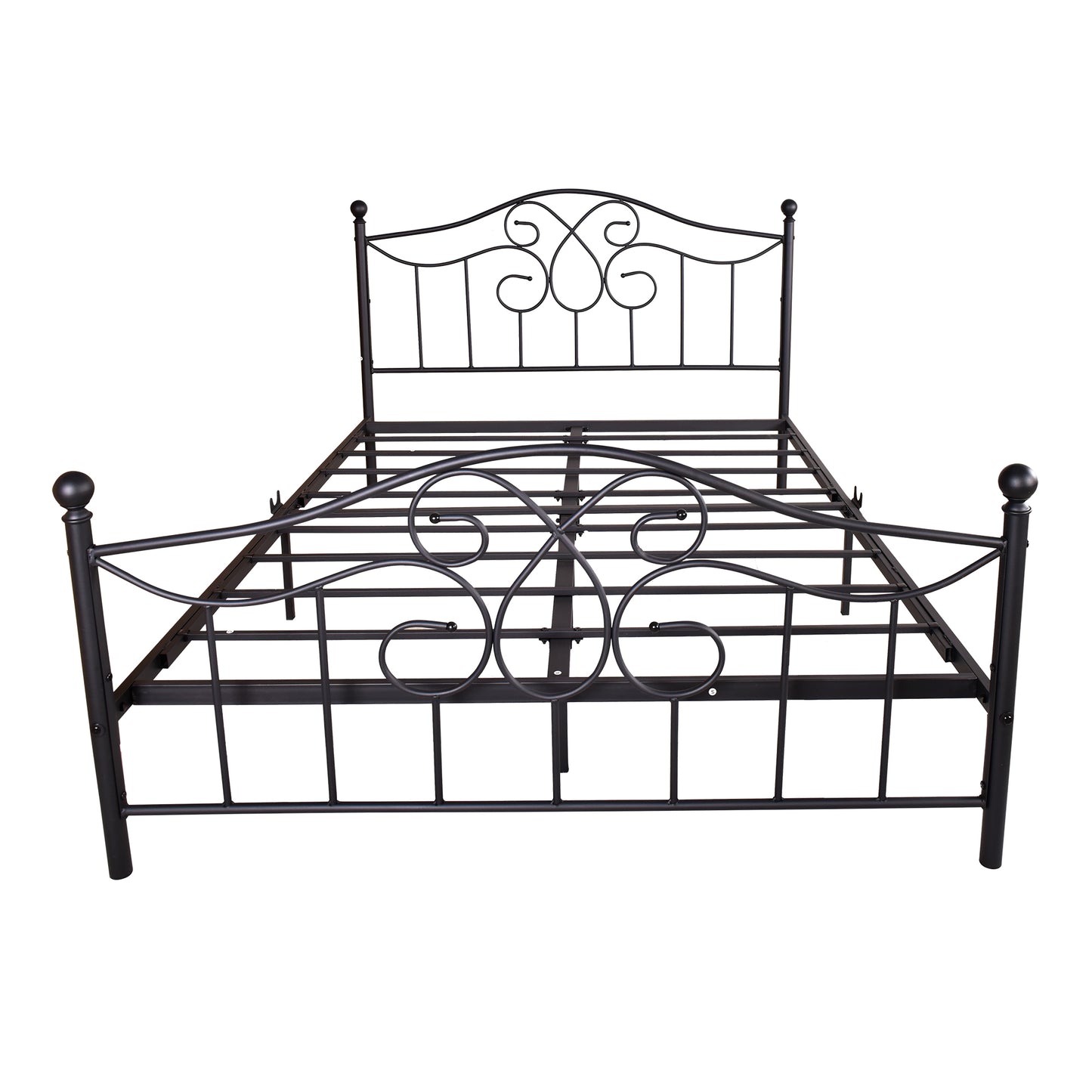 Queen Metal bed frame,No Box Spring Needed with Vintage Headboard and Footboard Premium Steel Slat Support Mattress Foundation, Black